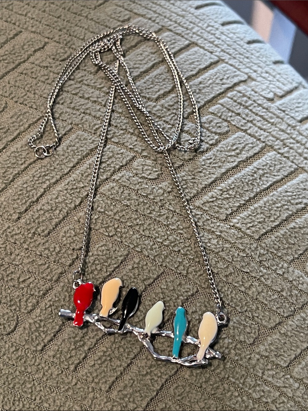 Silver Multi-Bird Enamel Necklace - Colorful Bird Pendant